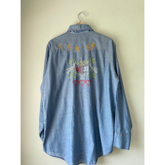Vintage JCPenney Embroidered Chambray Western Pearl Snap – XL - Picture 6 of 7